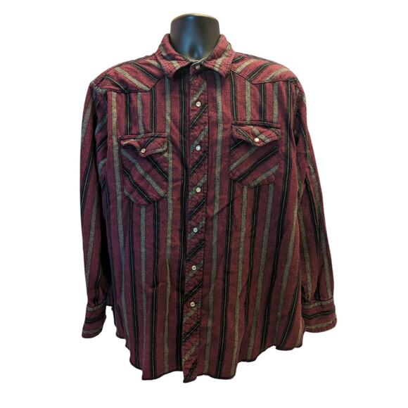 Wrangler Western Pearl Snap Shirt Mens XXL Long Sleeve Burgundy Cowboy Rodeo - Picture 11 of 13